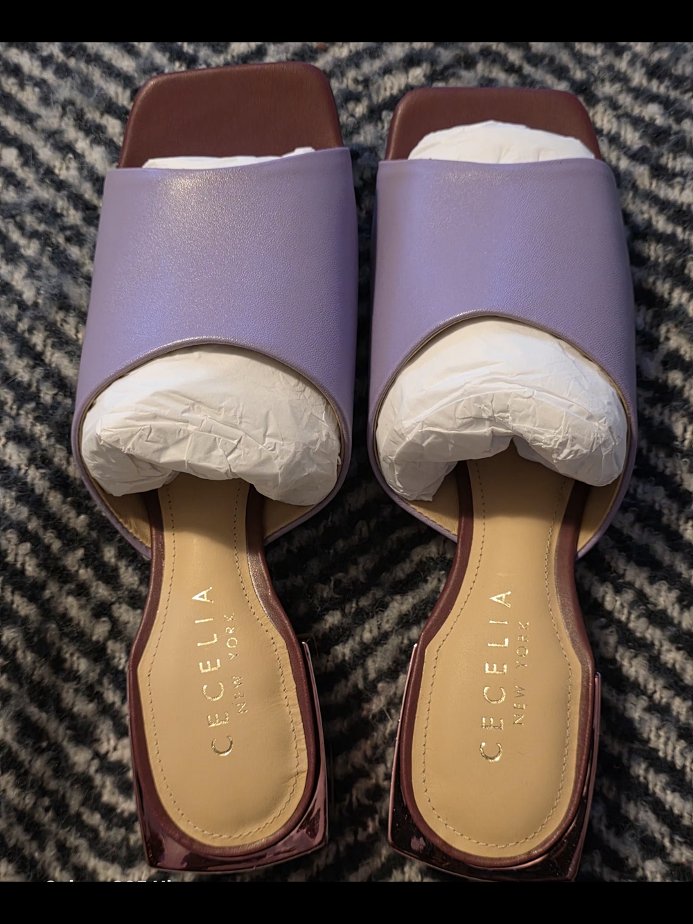 CECELIA NEW YORK Lavender Open-Toe Square Slide Mules